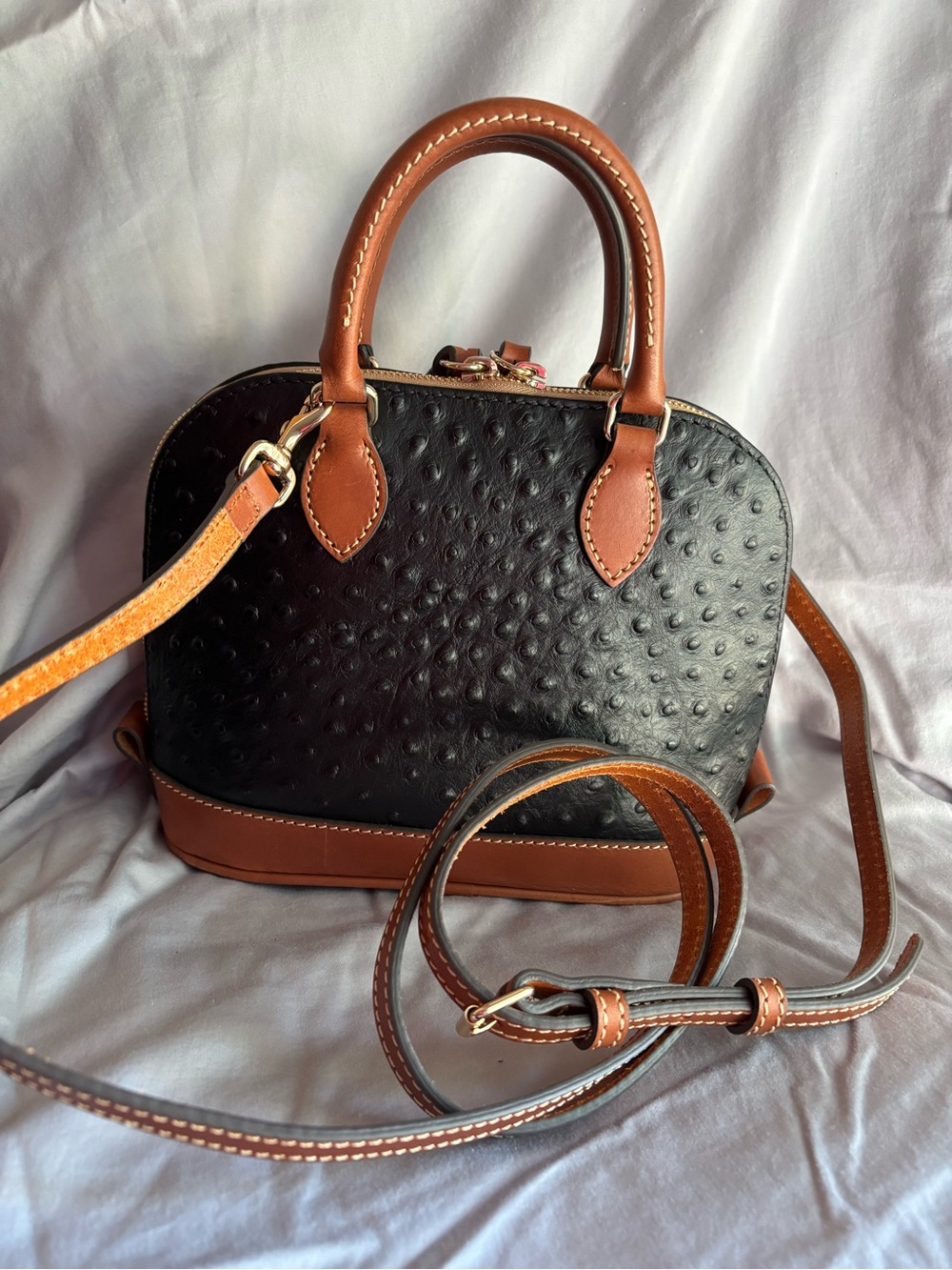 Dooney & Bourke Ostrich Bitsy Bag Satchel-black - Picture 2 of 13